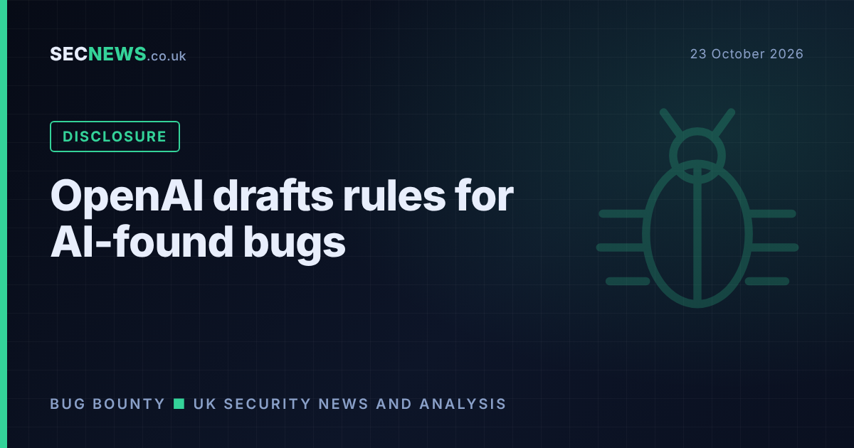 Bug motif illustration with the headline OpenAI drafts rules for AI-found bugs