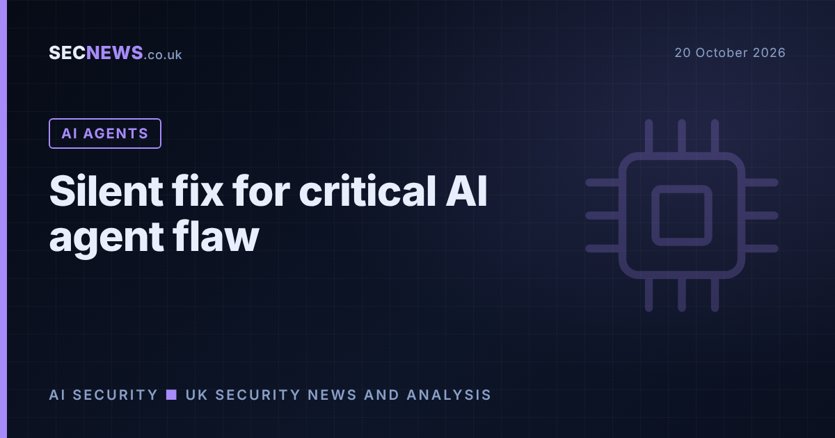 Illustration of an AI coding agent connected to an untrusted remote server, with the headline Silent fix for critical AI agent flaw