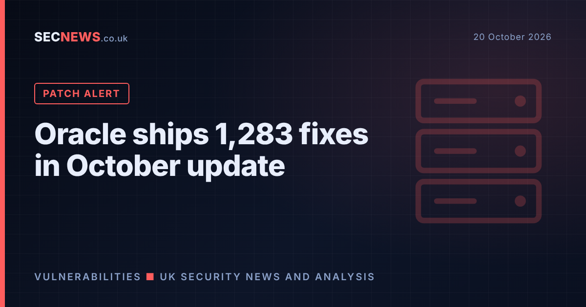 Server rack graphic with the headline Oracle ships 1,283 fixes in October update