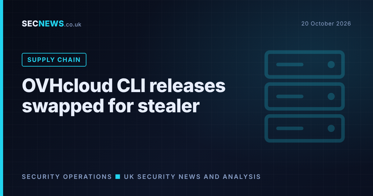 Server illustration with the headline OVHcloud CLI releases swapped for stealer