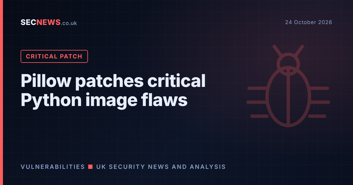 Illustration of a software bug over code representing critical flaws in the Pillow Python image library.