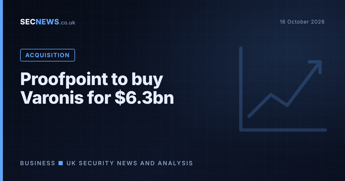 Illustration with a rising chart motif and the headline Proofpoint to buy Varonis for $6.3bn