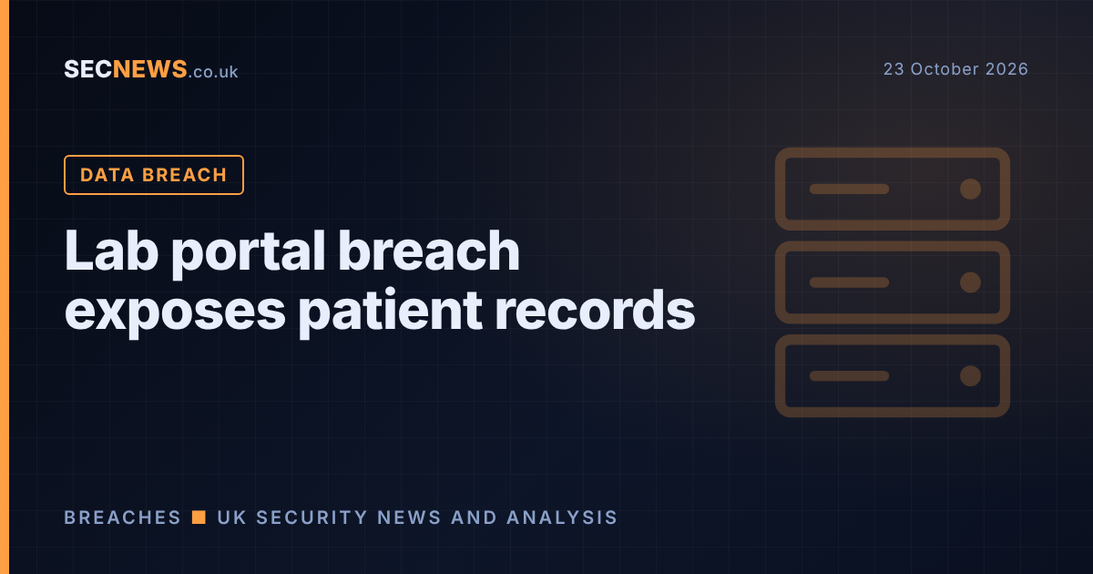 Illustration of a laboratory server with a warning symbol representing the Quest Diagnostics patient data breach