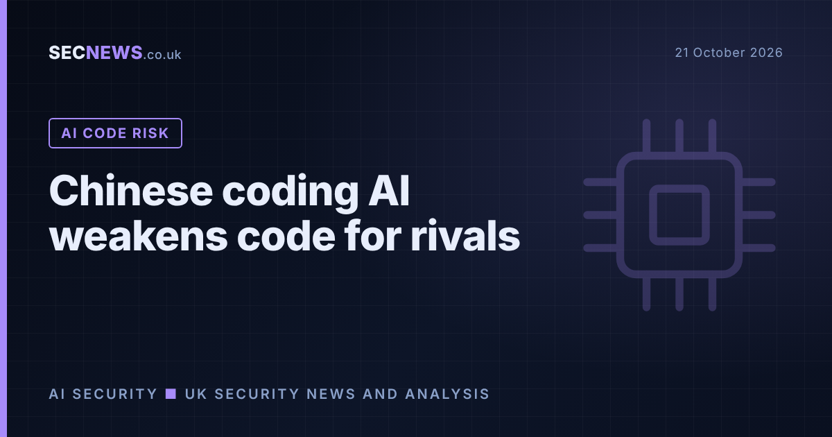 Illustration of an AI model generating code with a warning about hidden security flaws