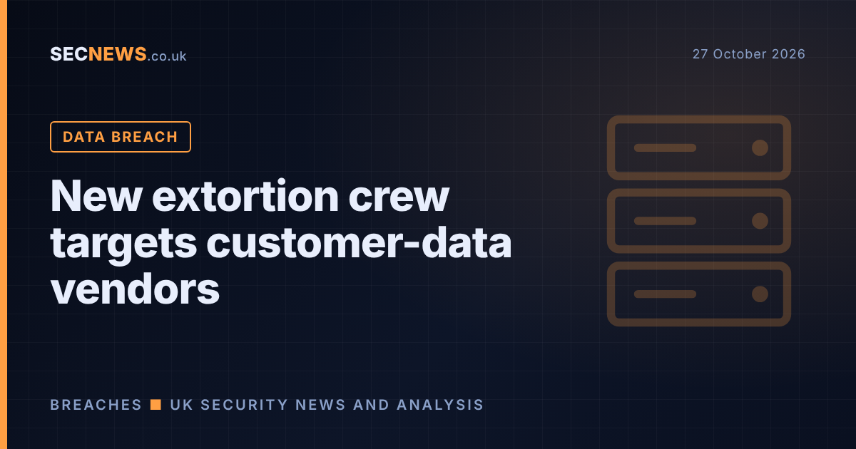 Stylised server graphic with the words New extortion crew targets customer-data vendors