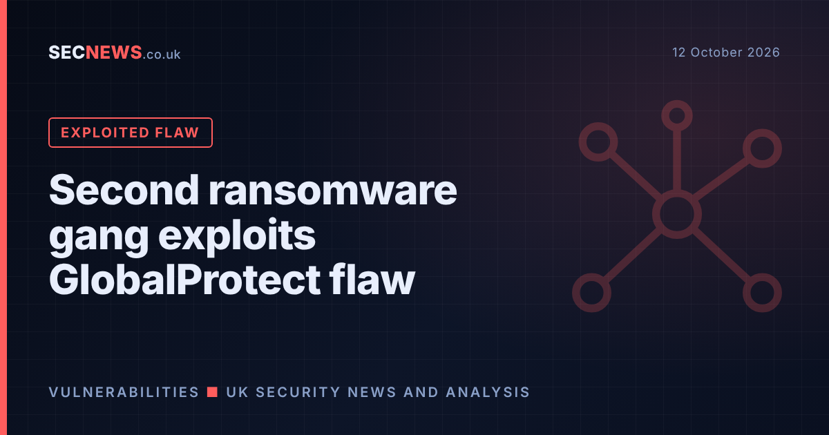 Network graphic with headline: Second ransomware gang exploits GlobalProtect flaw