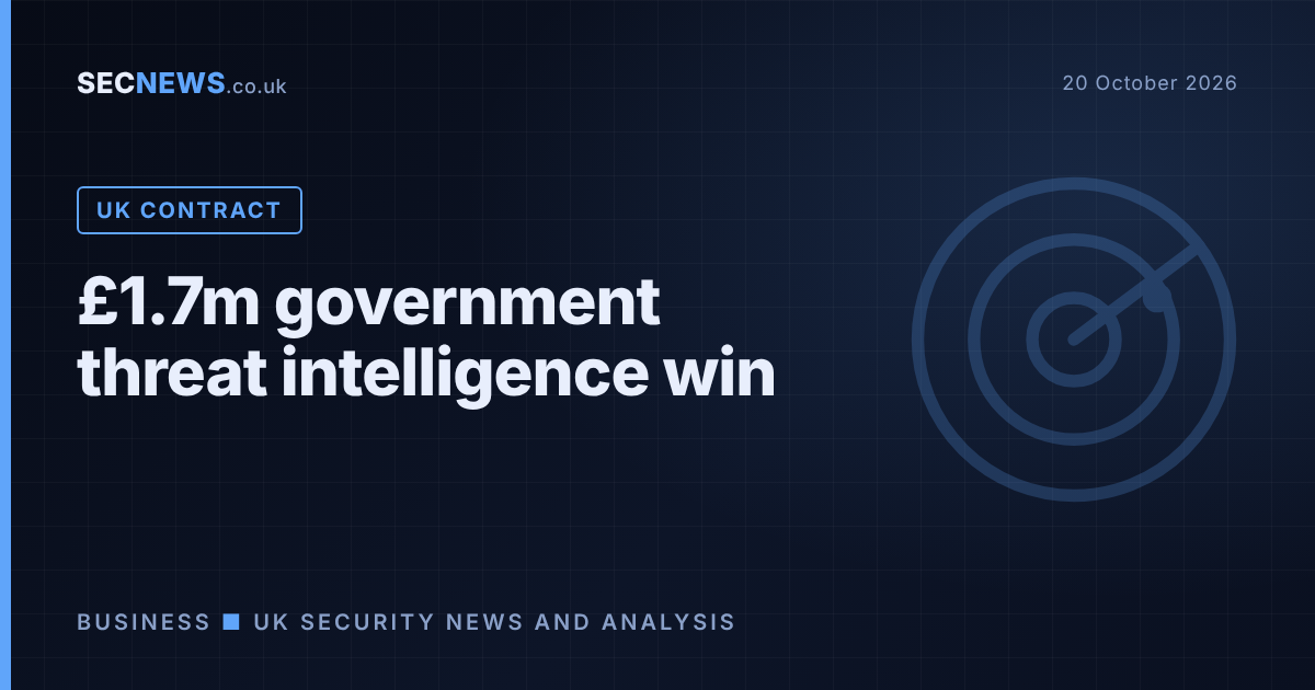Radar graphic with the headline £1.7m government threat intelligence win, labelled UK contract.