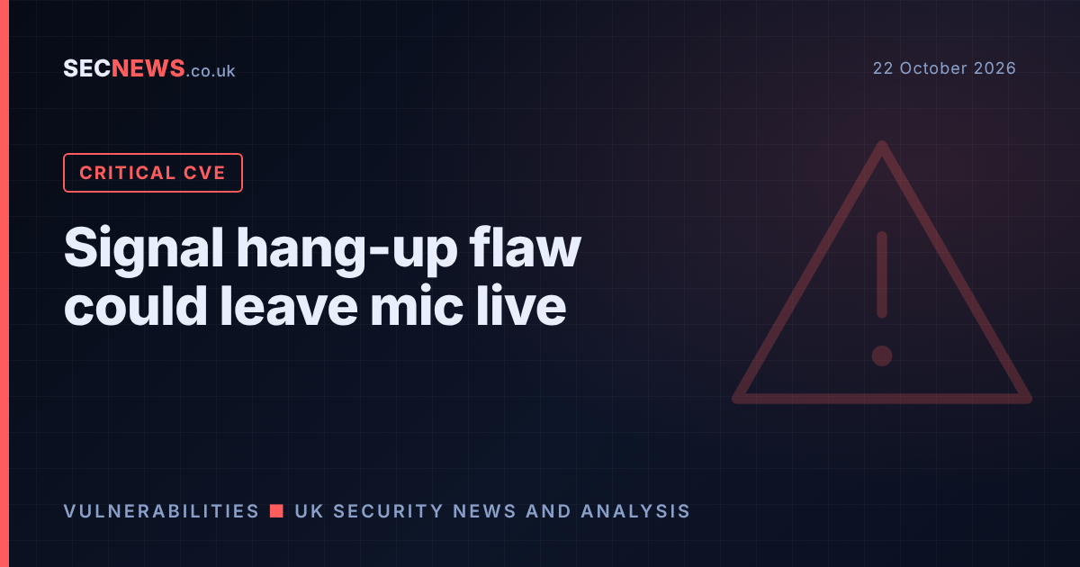 Warning graphic for a Signal calling flaw that could keep a microphone live after hang-up