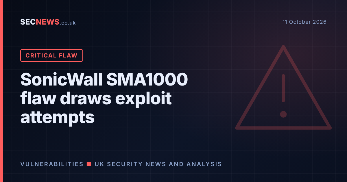 Warning graphic for exploitation attempts against SonicWall SMA1000 flaw CVE-2026-102255