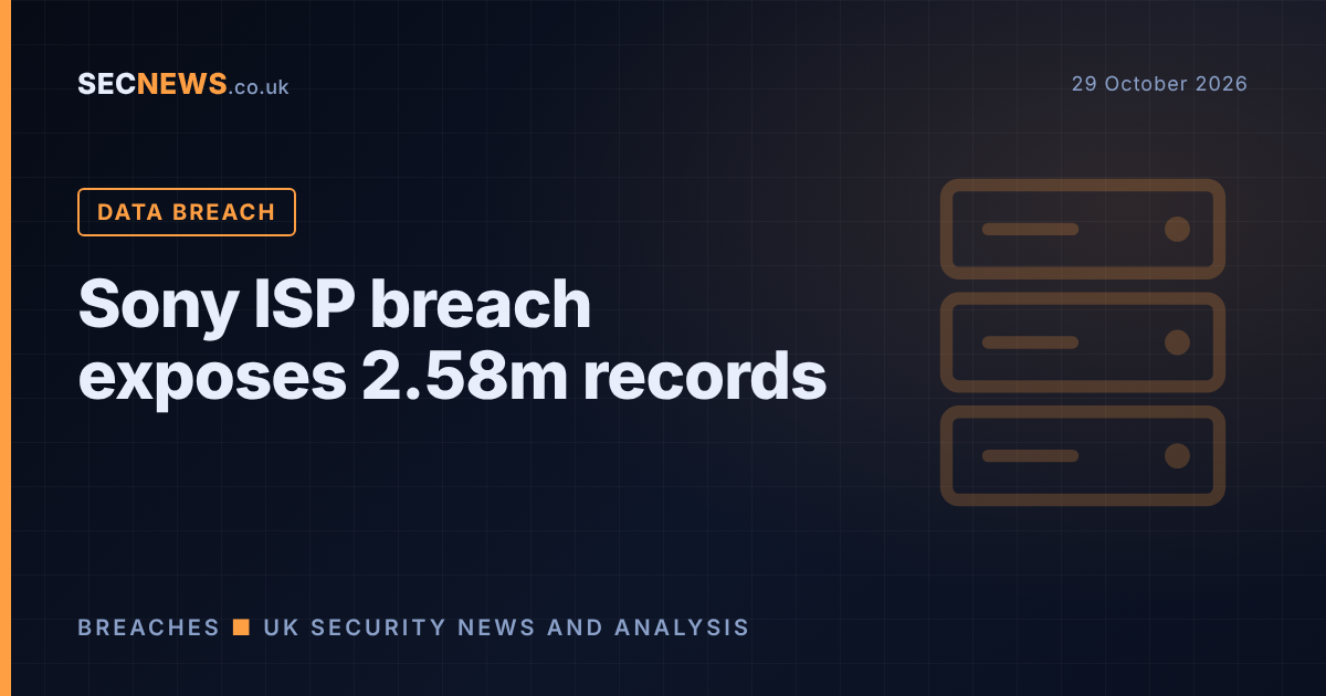 Illustration of a server stack with the headline Sony ISP breach exposes 2.58m records