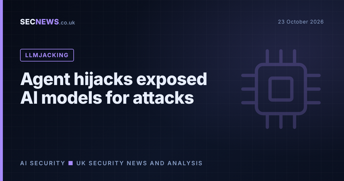 Illustration of an AI chip being hijacked by an autonomous attack agent, with the headline Agent hijacks exposed AI models for attacks