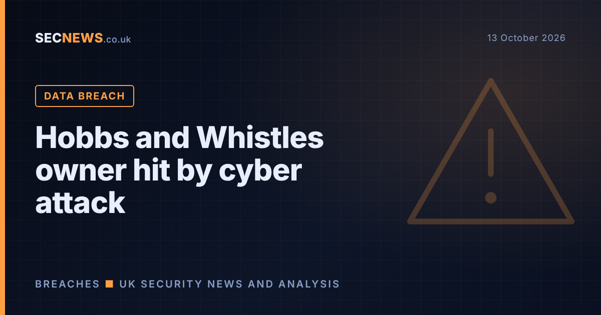 Warning symbol graphic with the headline Hobbs and Whistles owner hit by cyber attack