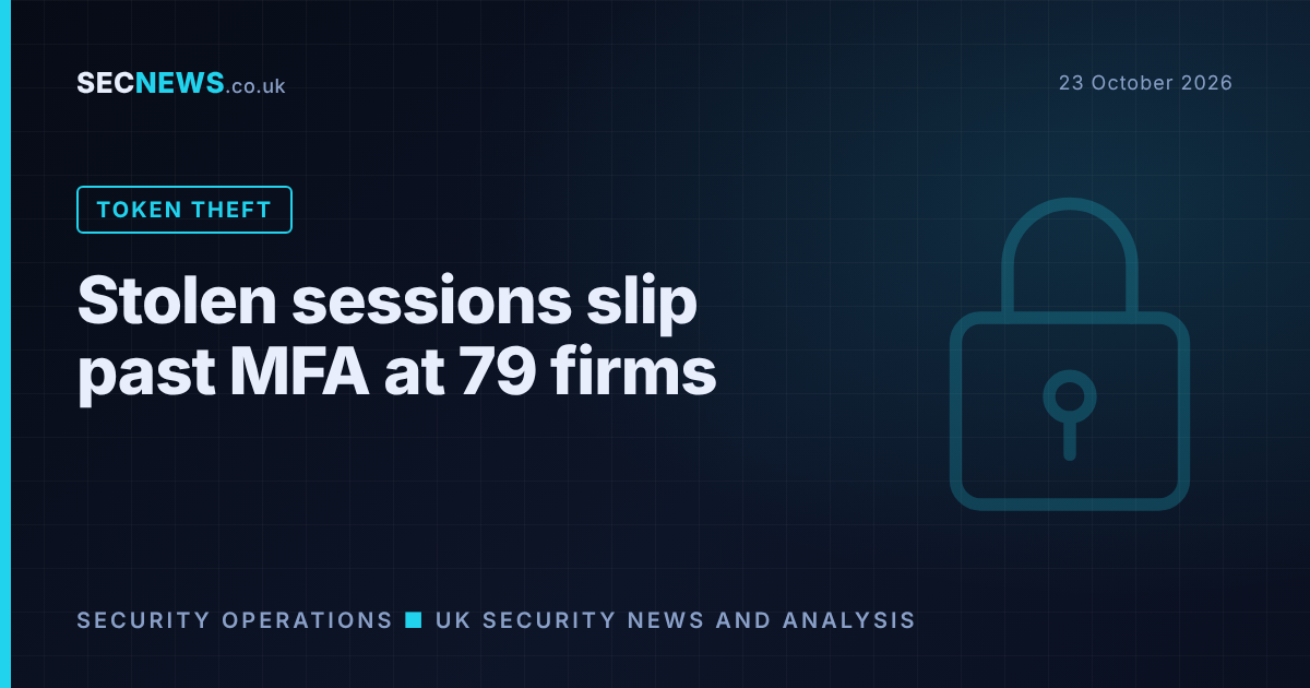 Padlock graphic with the headline Stolen sessions slip past MFA at 79 firms
