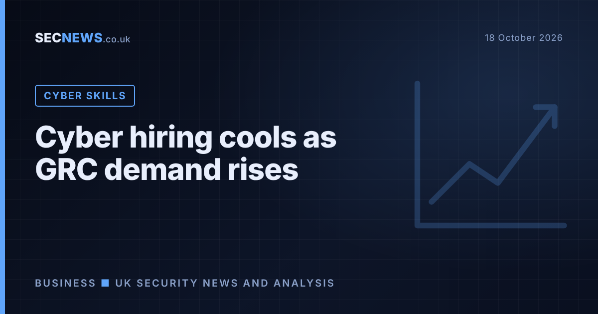 Bar chart motif illustrating a cooling cyber security jobs market with demand shifting towards governance and risk roles.