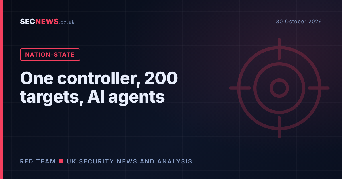 Graphic of a target with the headline One controller, 200 targets, AI agents, illustrating China-nexus VAPOR PANDA's AI-driven espionage campaign