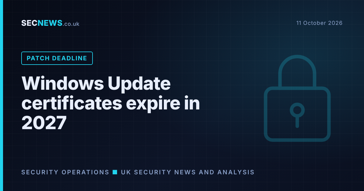 Windows Update certificate expiry will strand lagging devices in 2027