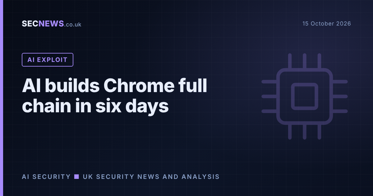 Stylised AI chip and browser window illustrating an AI-assisted Chrome full-chain exploit